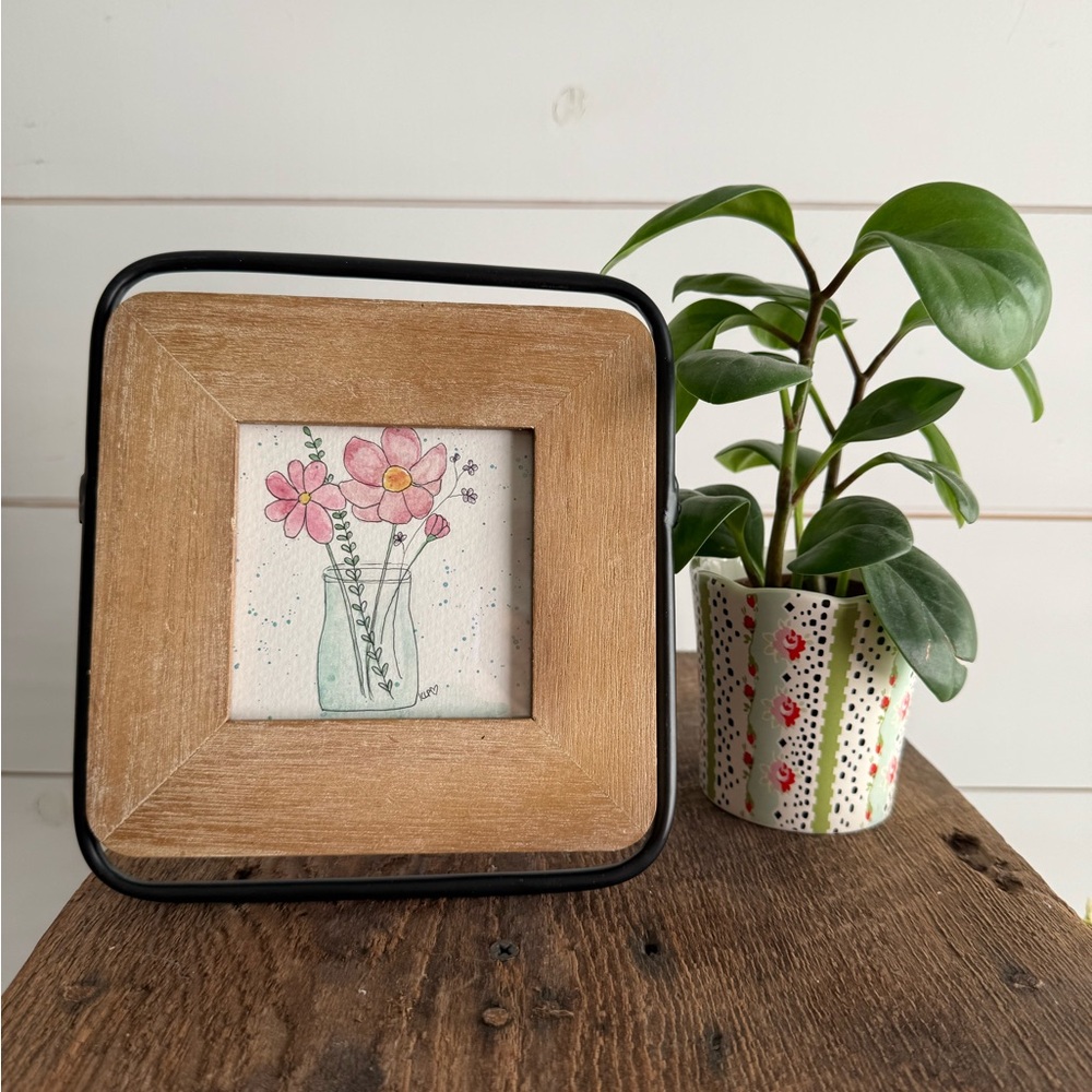 Watercolor original 4x4 in Wooden Frame